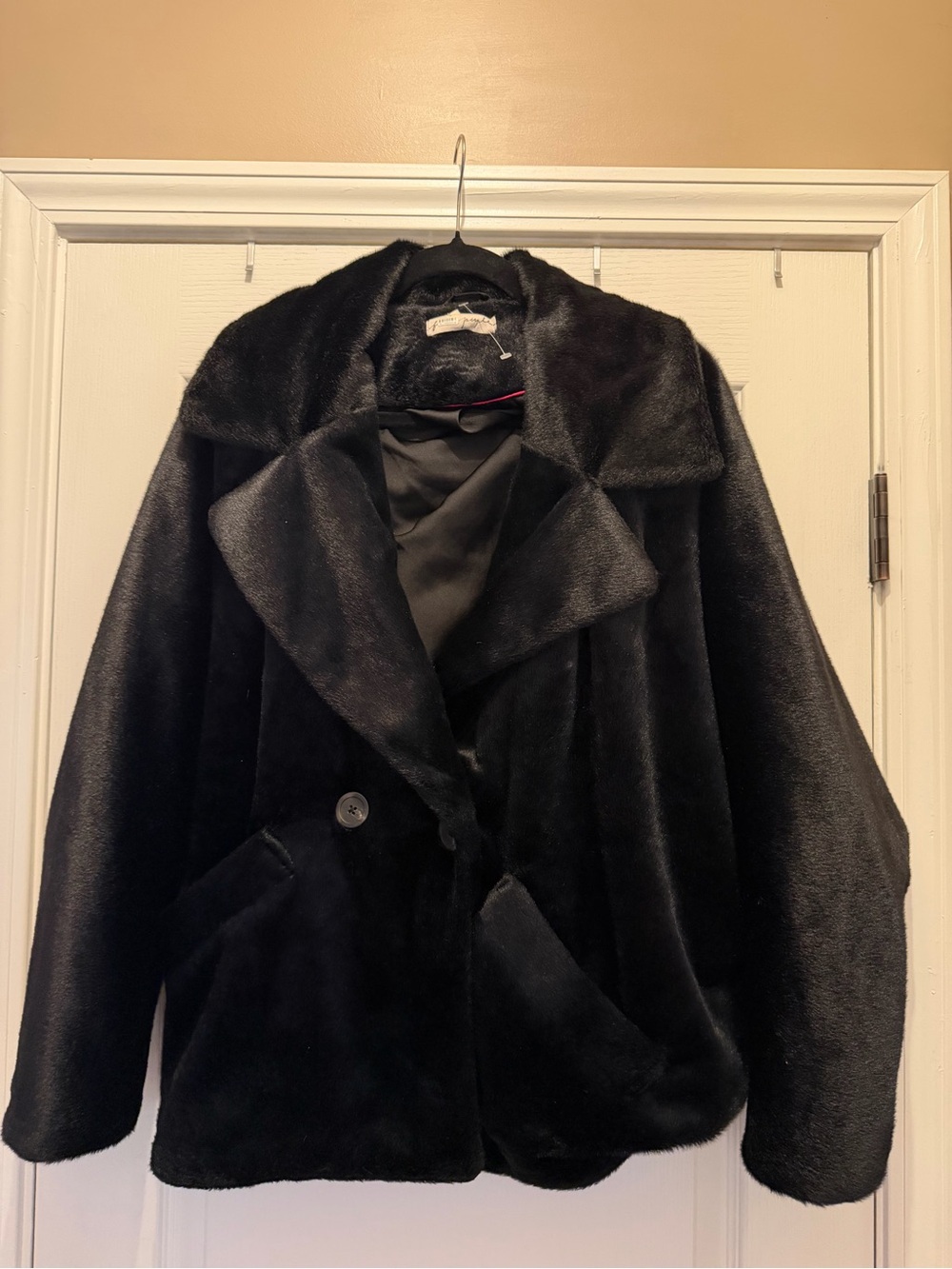 Free People Black Faux Fur Teddy Jacket oversized XS - NWOT